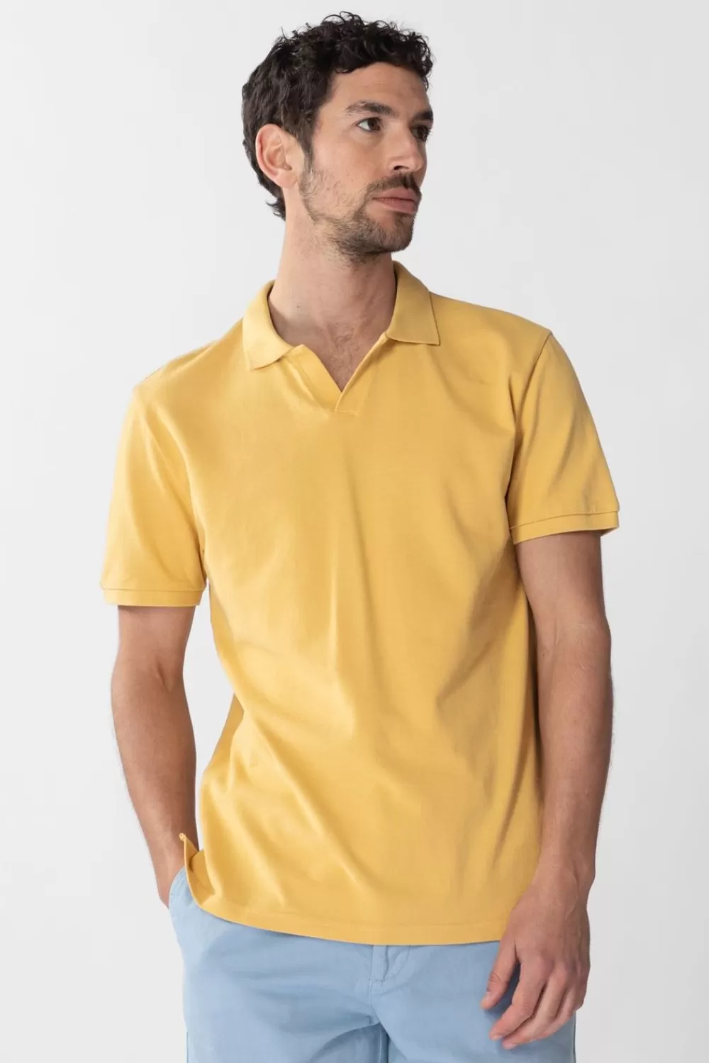 Heren Sissy-Boy T-Shirts>Donkergele Katoenen Polo
