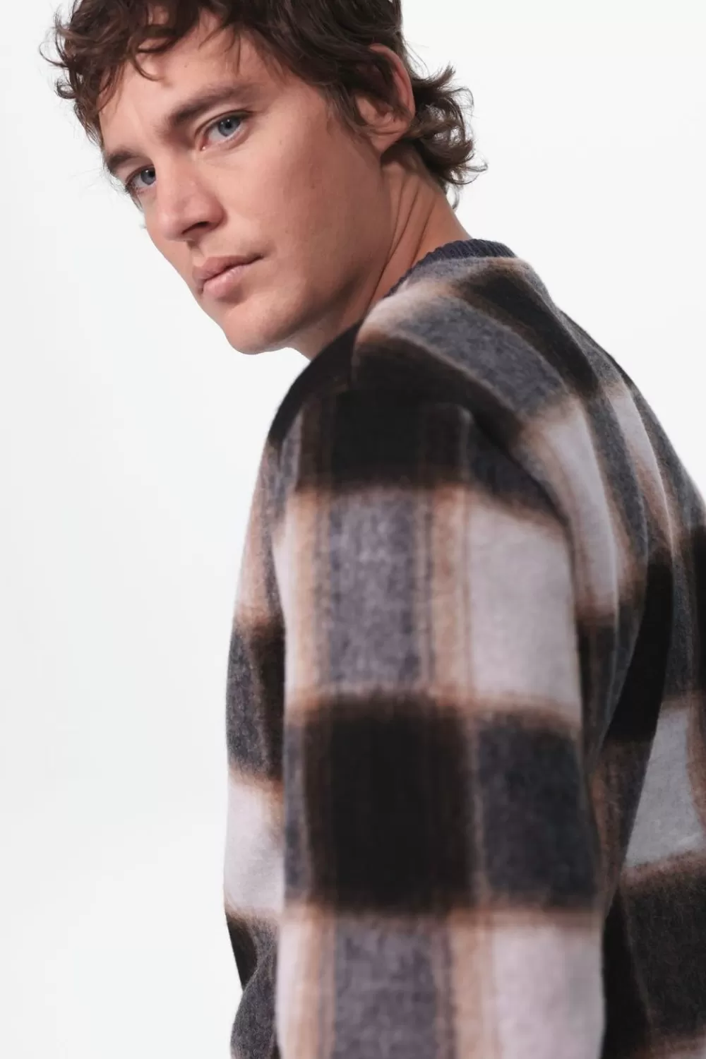 Heren Sissy-Boy Truien En Vesten>Donkergrijze Geruite Wollen Sweater