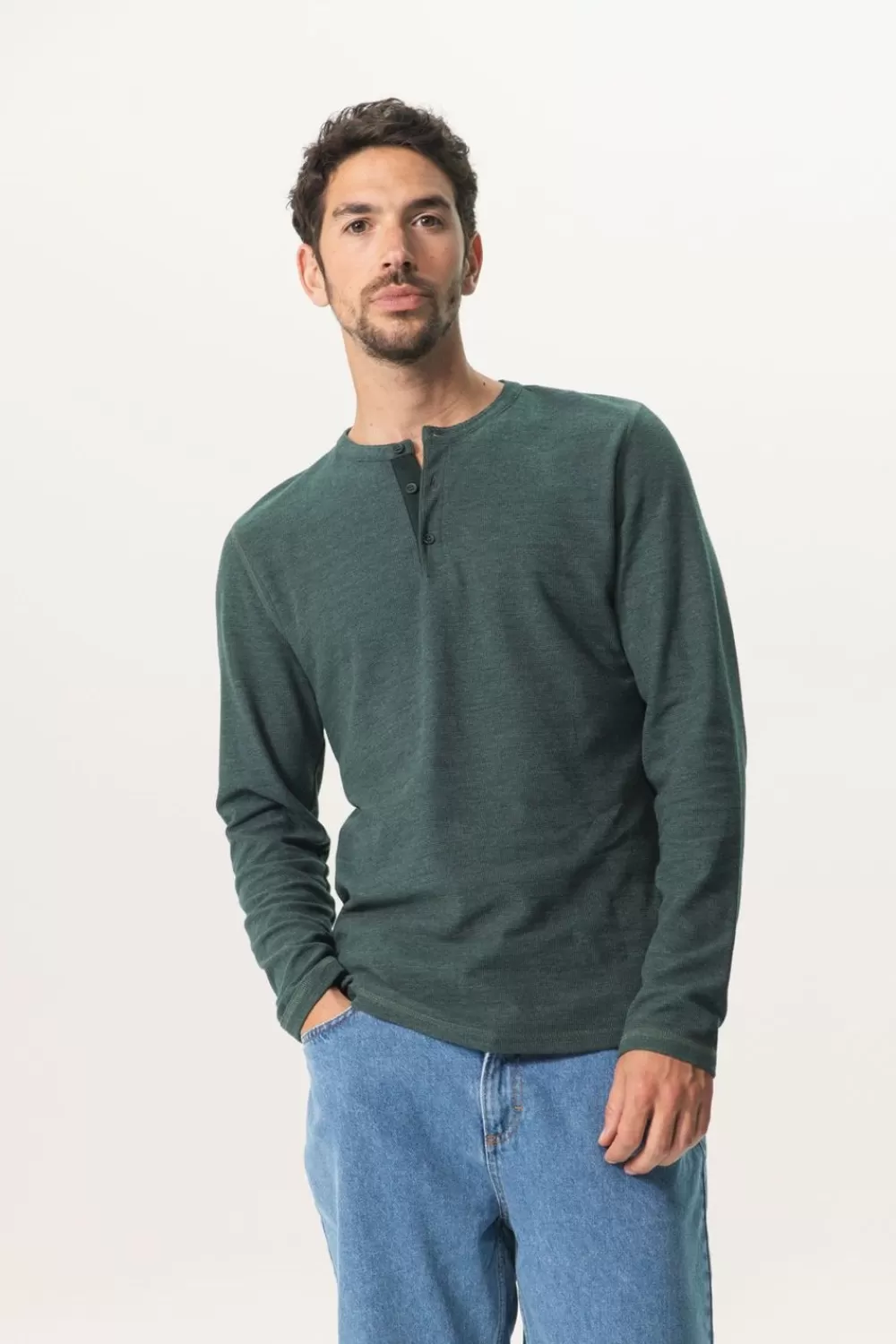Heren Sissy-Boy T-Shirts>Donkergroen Katoenen Henley T-Shirt