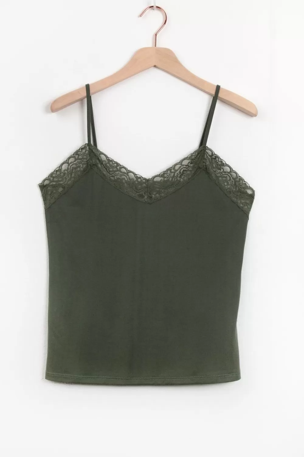 Dames Sissy-Boy T-Shirts En Tops>Donkergroen Singlet Met Kant
