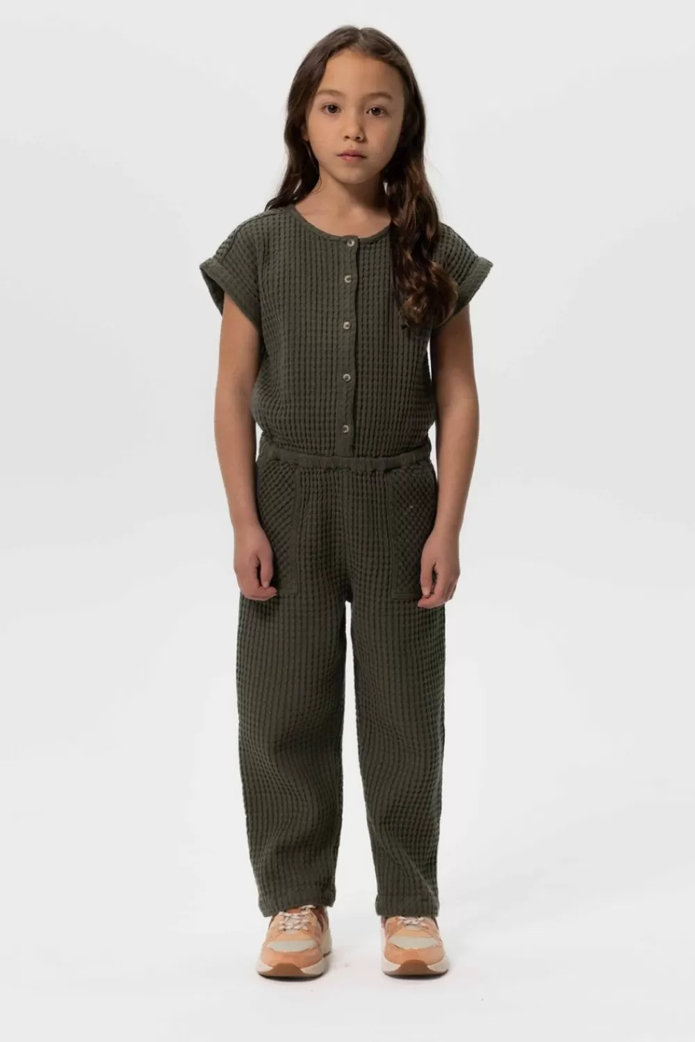 Kids Sissy-Boy Broeken>Donkergroene Jumpsuit Met Wafelstructuur