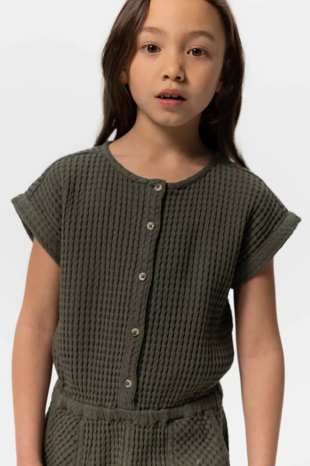 Kids Sissy-Boy Broeken>Donkergroene Jumpsuit Met Wafelstructuur