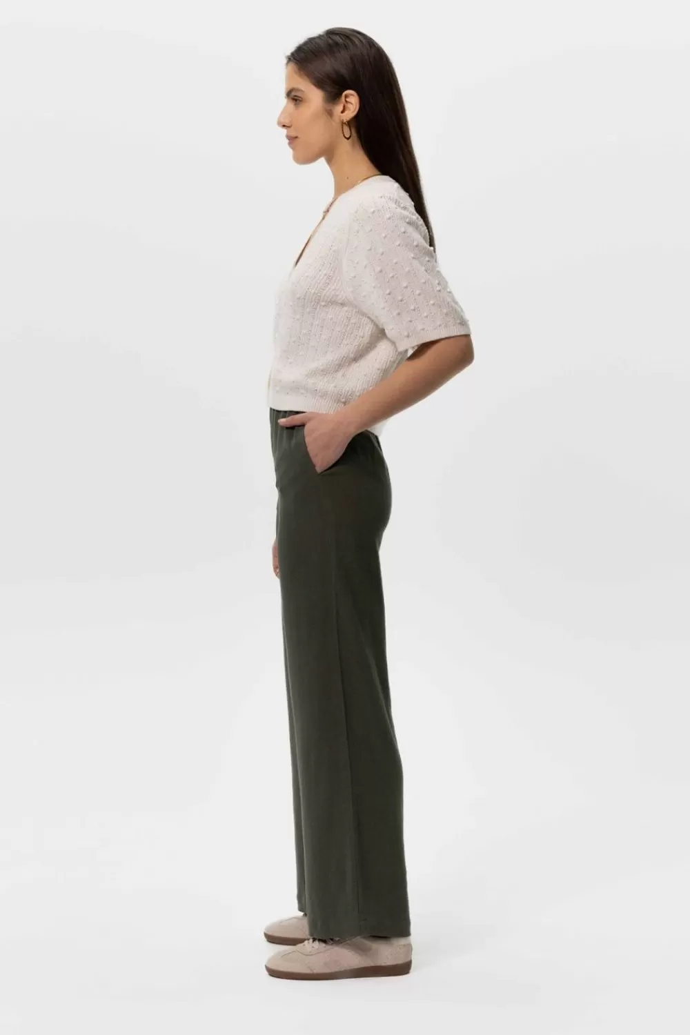 Dames Sissy-Boy Broeken>Donkergroene Linnen Wide Leg Broek