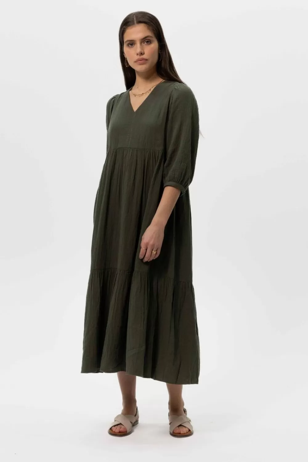 Dames Sissy-Boy Jurken>Donkergroene Maxi Jurk Met V-Hals