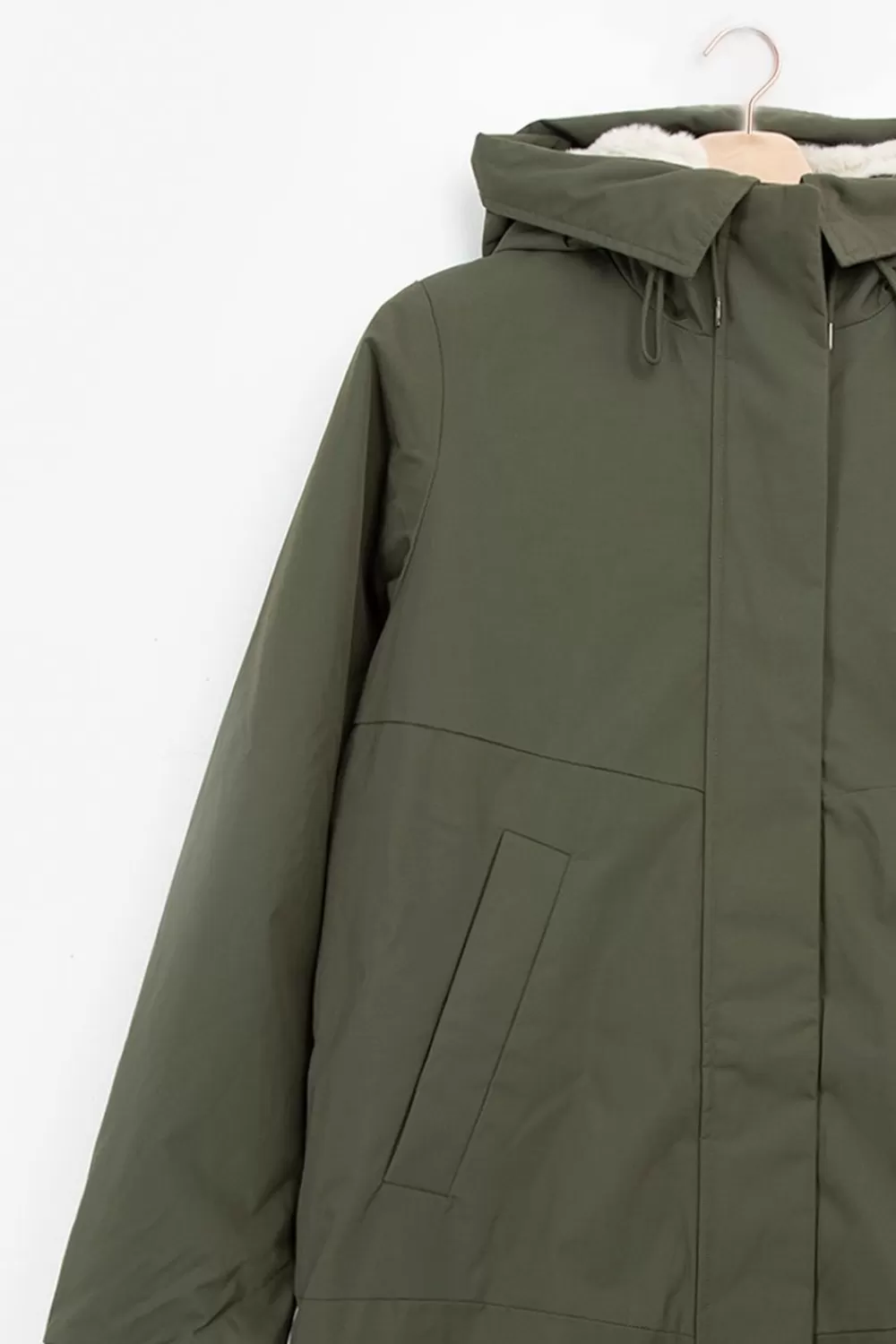 Dames Sissy-Boy Jassen>Donkergroene Parka Met Uitneembare Faux Fur Voering