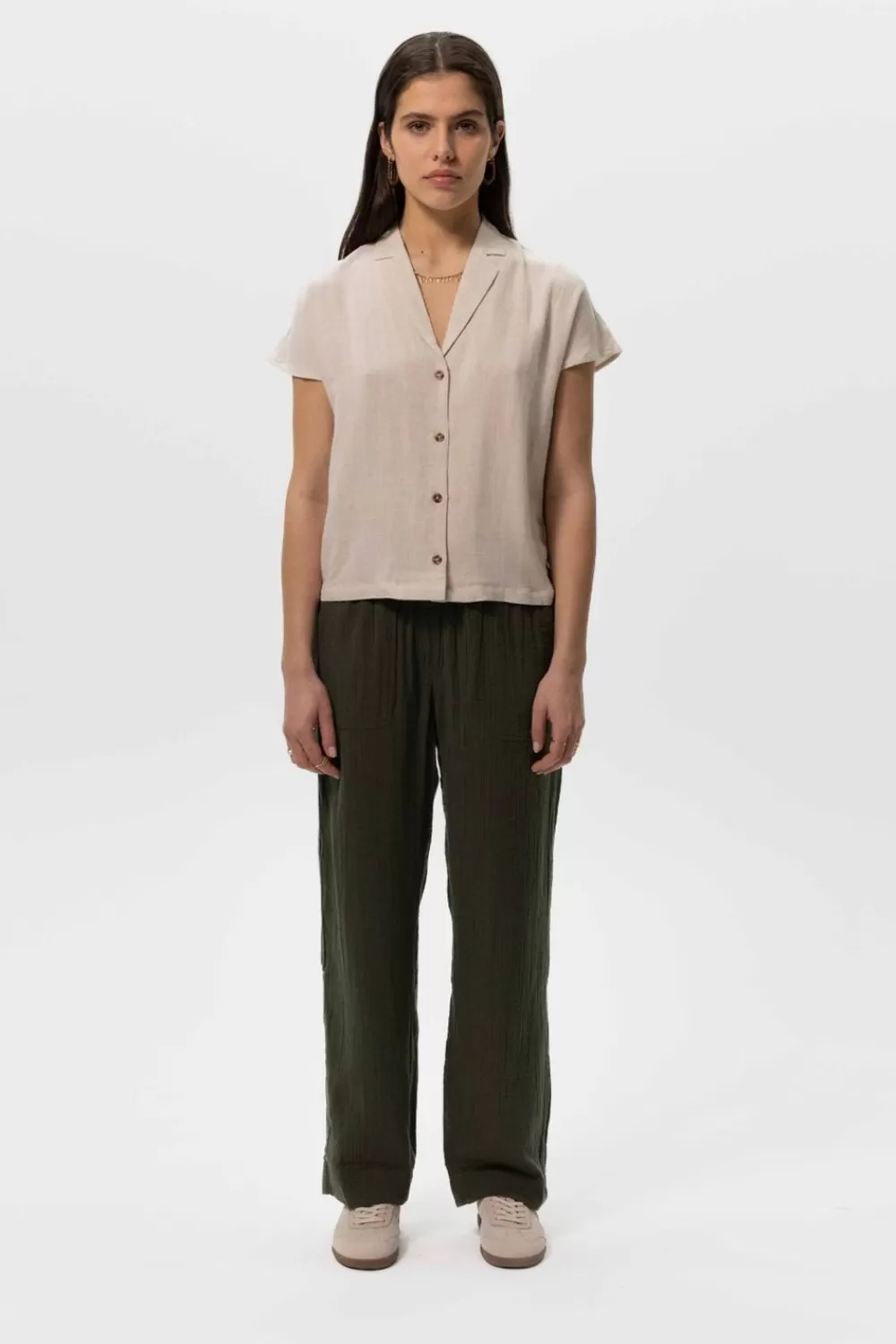 Dames Sissy-Boy Broeken>Donkergroene Straight Leg Mousseline Broek