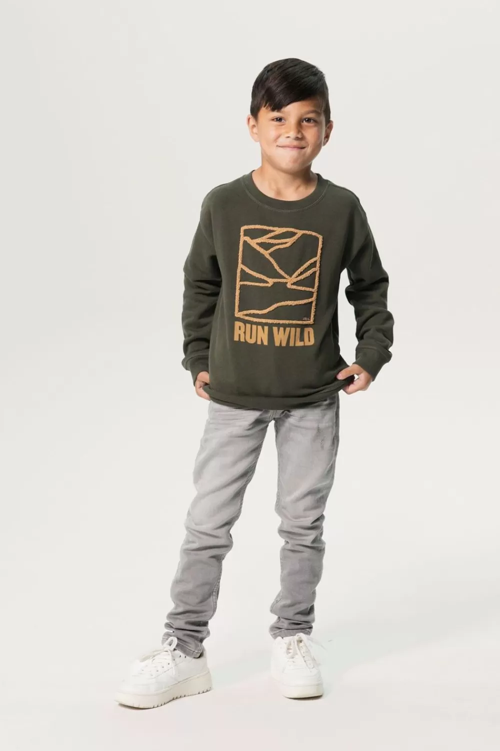 Kids Sissy-Boy Truien En Vesten>Donkergroene Sweater Met Badstof Print