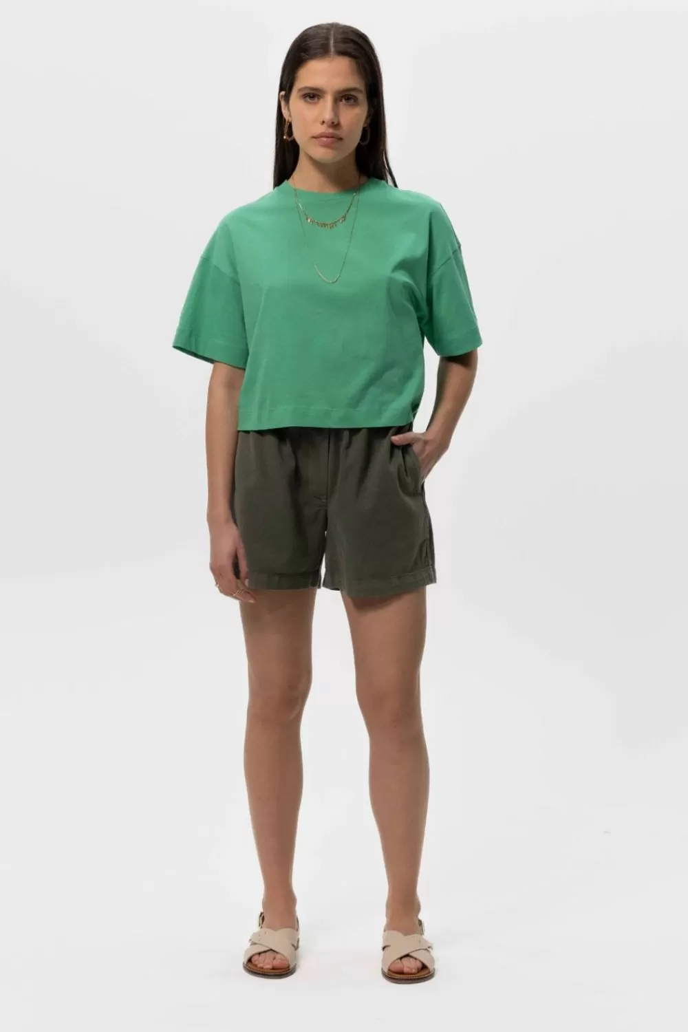Dames Sissy-Boy Broeken>Donkergroene Twill Shorts