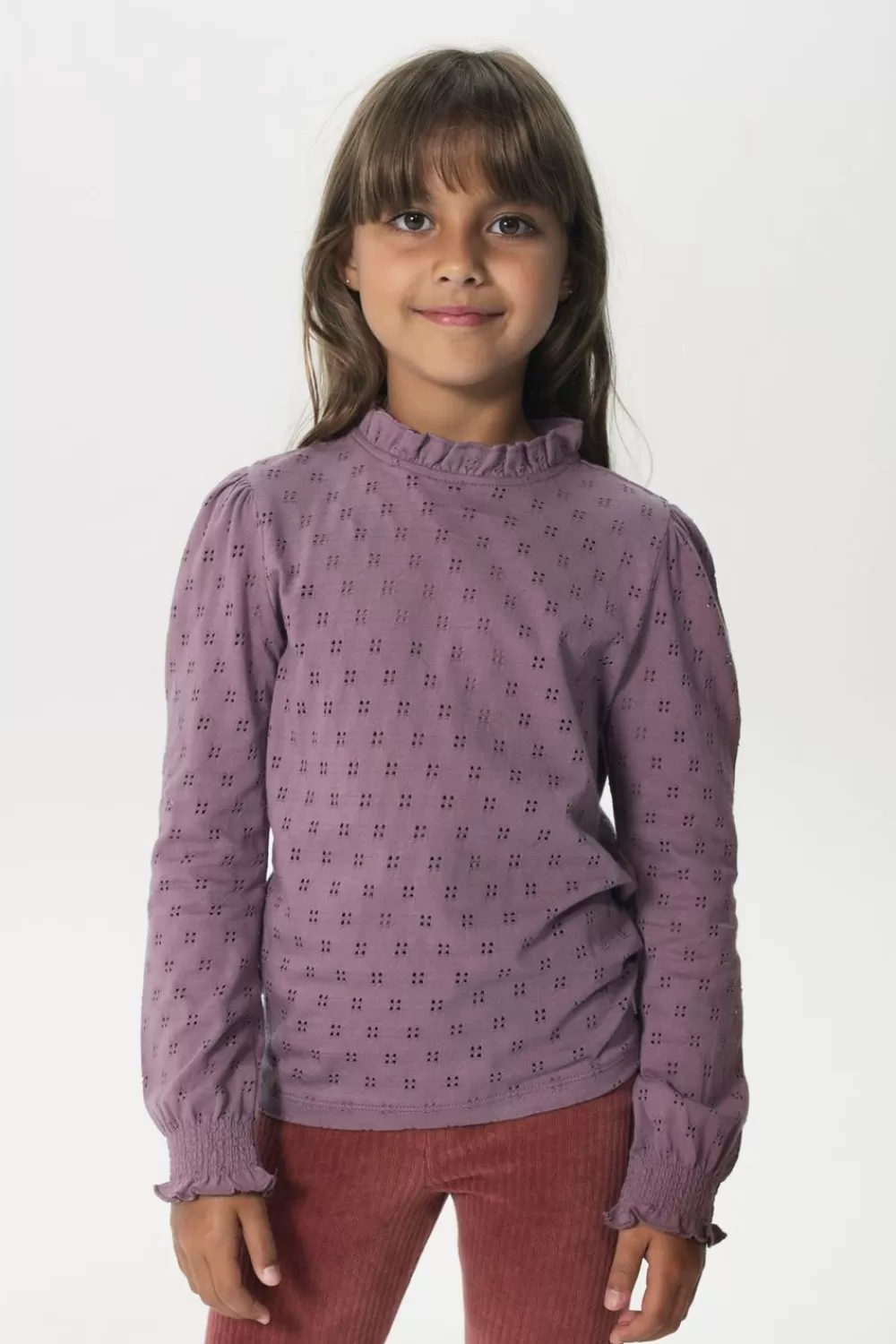 Kids Sissy-Boy T-Shirts En Tops>Donkerpaars Ajour Longsleeve T-Shirt Met Ruffles
