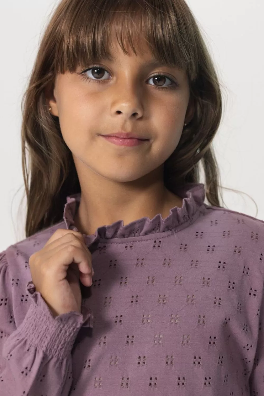 Kids Sissy-Boy T-Shirts En Tops>Donkerpaars Ajour Longsleeve T-Shirt Met Ruffles