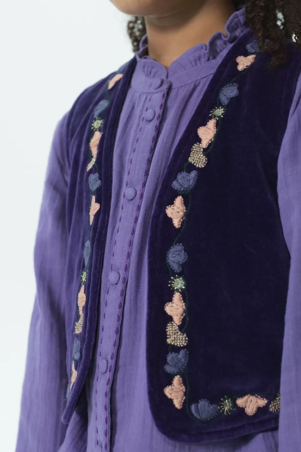 Kids Sissy-Boy Blazers, Jasjes & Gilets>Donkerpaars Velvet Gilet Met Embroidery Details