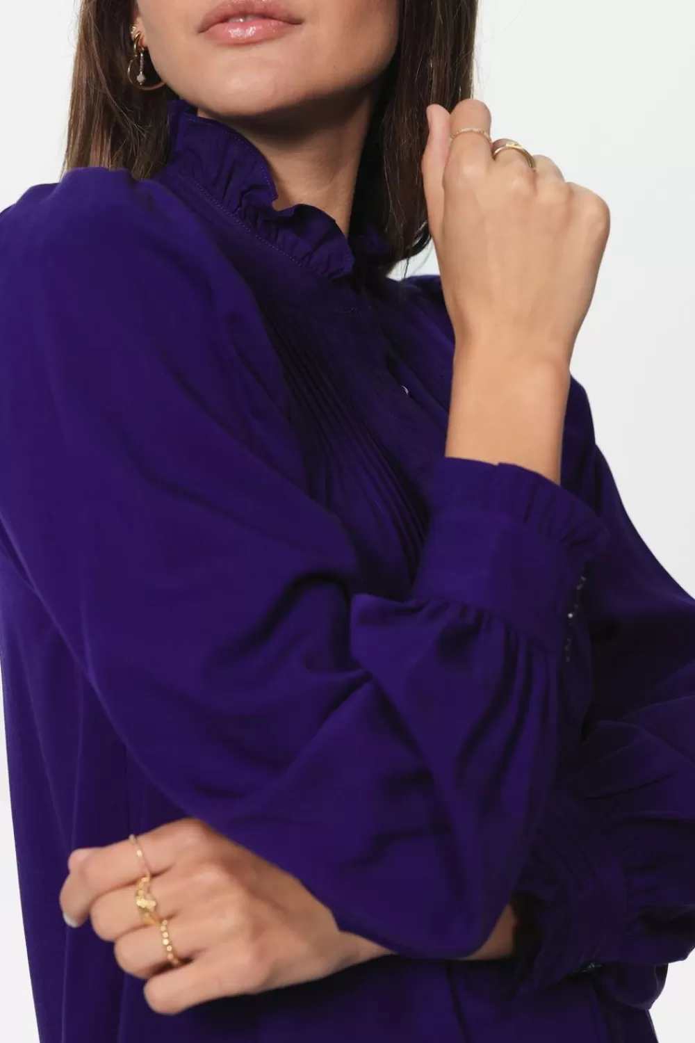 Dames Sissy-Boy Jurken>Donkerpaarse Doorknoop Jurk Met Pintuck Details