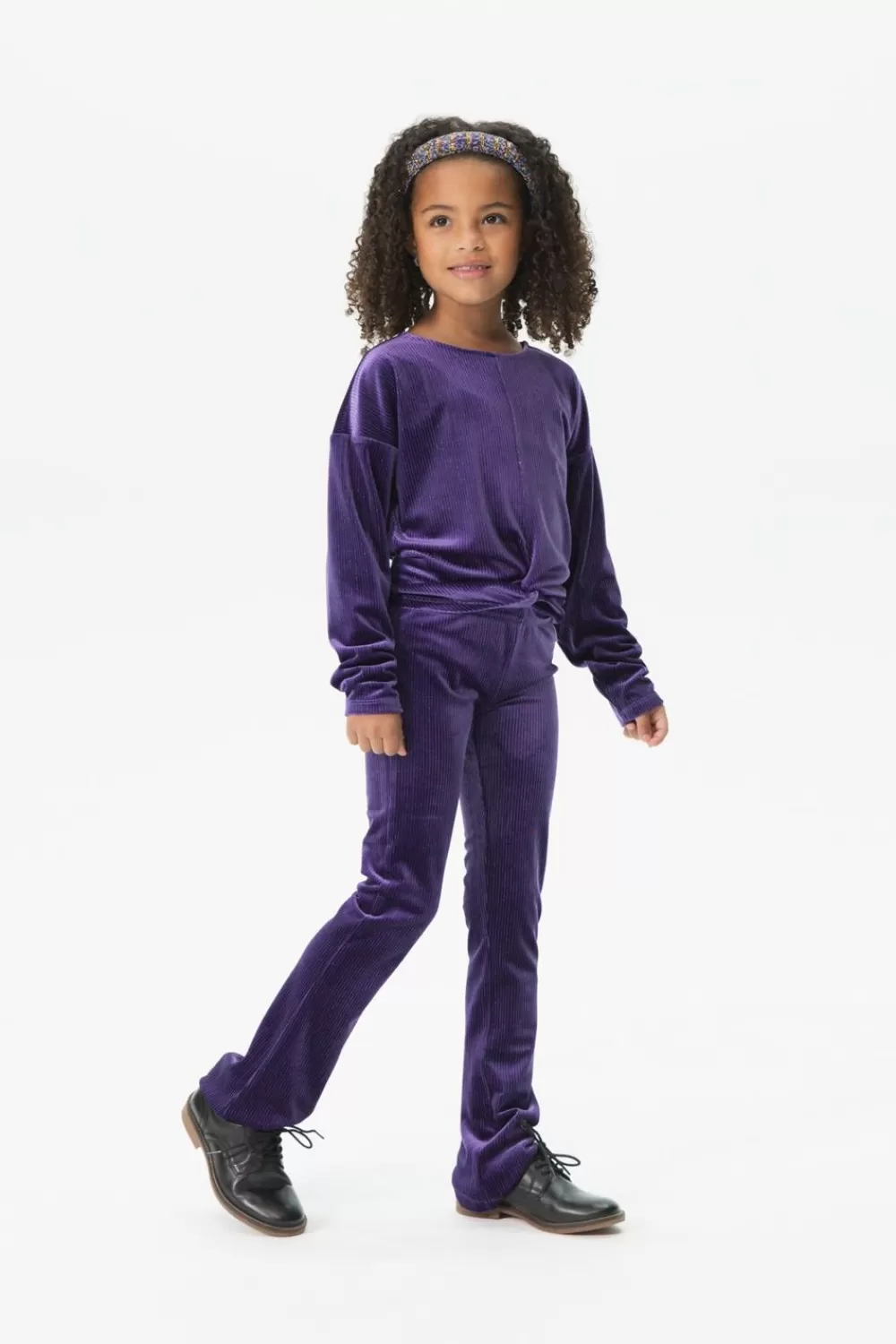 Kids Sissy-Boy Accessoires>Donkerpaarse Rib Flared Legging Met Glitterdetail