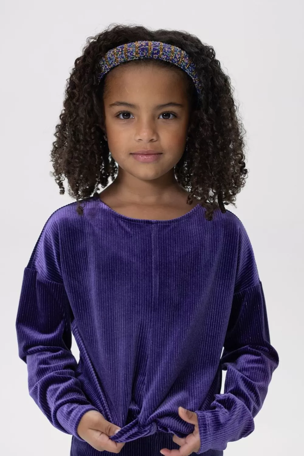 Kids Sissy-Boy T-Shirts En Tops>Donkerpaarse Ribcord Velvet Top Met Knoopdetail