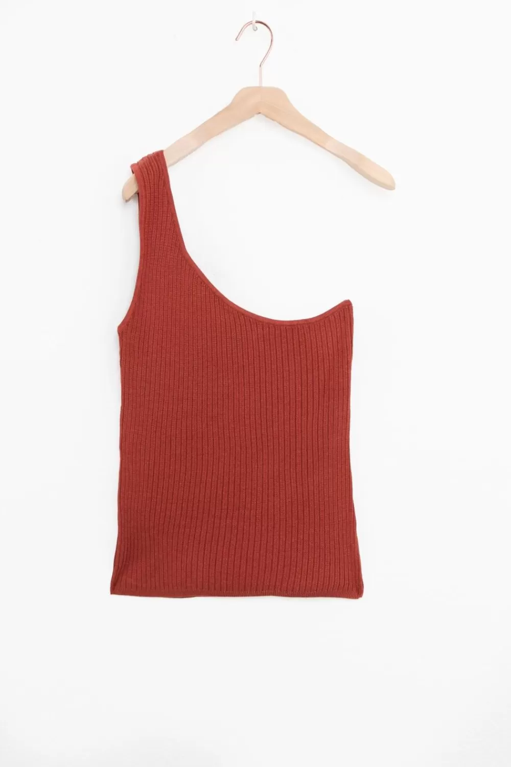 Dames Sissy-Boy T-Shirts En Tops>Donkerrode Gebreide One Shoulder Top