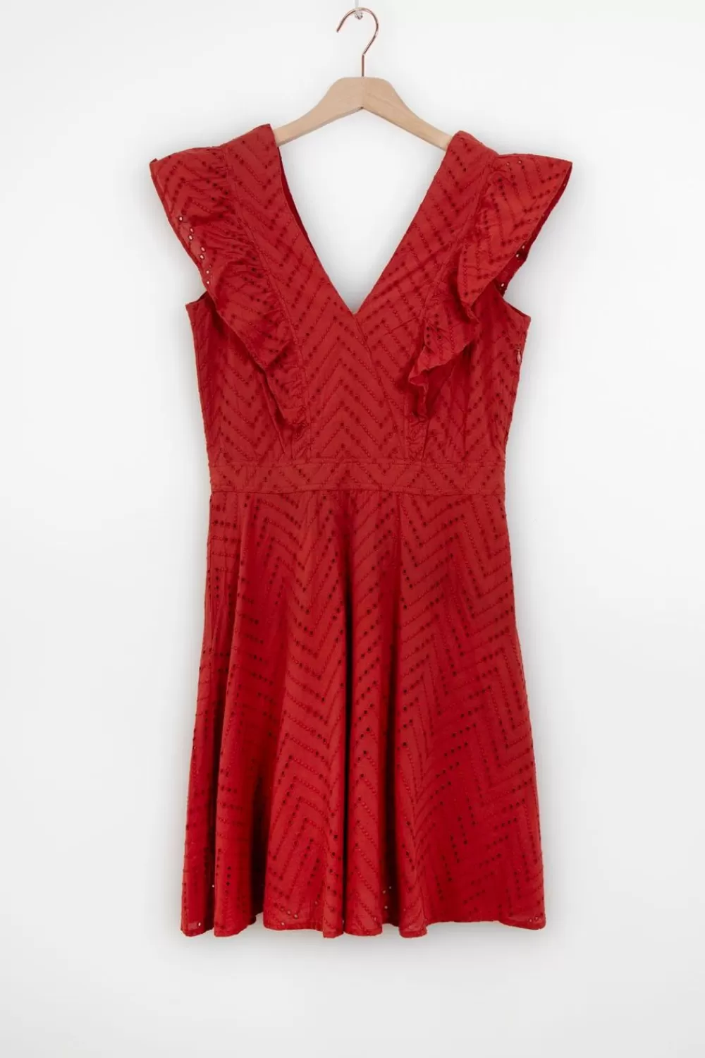 Dames Sissy-Boy Jurken>Donkerrode Jurk Met Broderie En Ruffles
