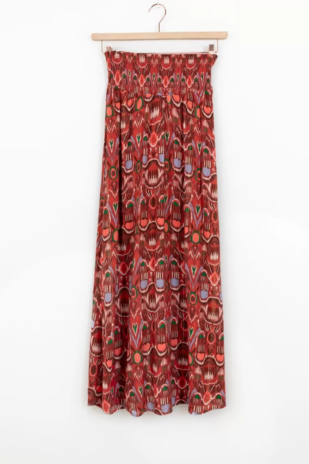 Dames Sissy-Boy Rokken>Donkerrode Maxi Rok Met Ikat Print En Splitten