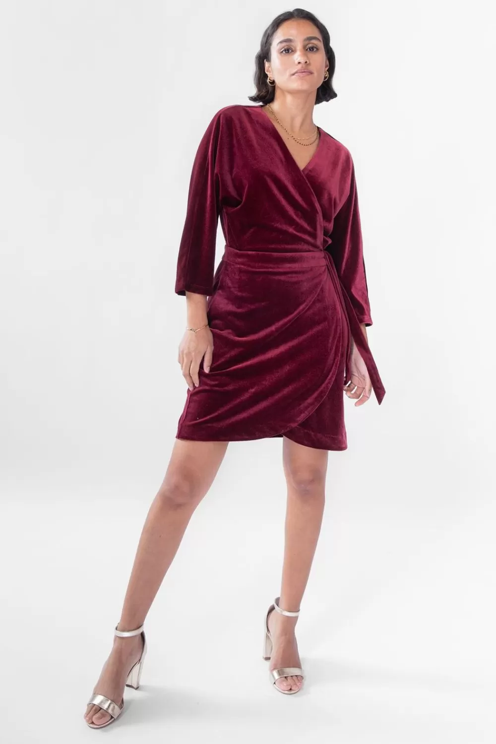 Dames Sissy-Boy Jurken>Donkerrode Velvet Jurk Met Strikdetail