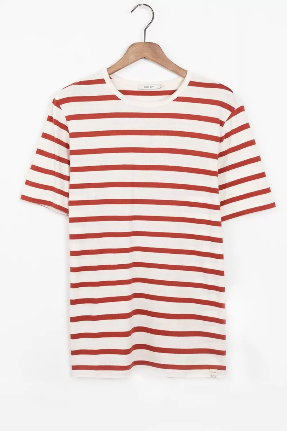 Heren Sissy-Boy T-Shirts>Donkerrood Gestreept T-Shirt