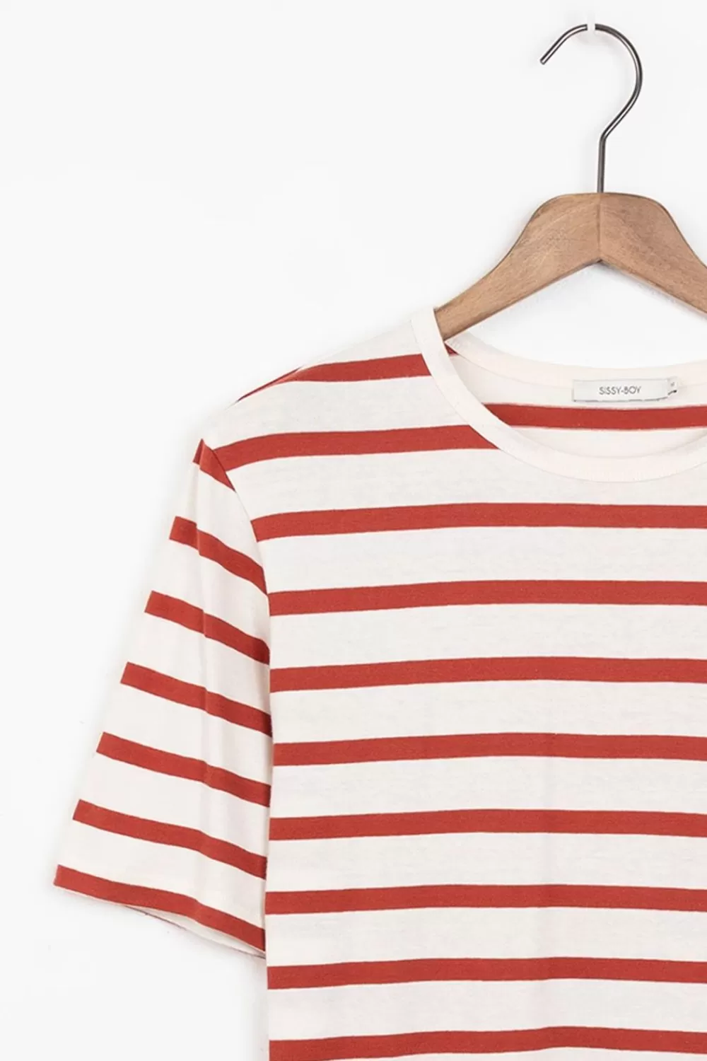 Heren Sissy-Boy T-Shirts>Donkerrood Gestreept T-Shirt