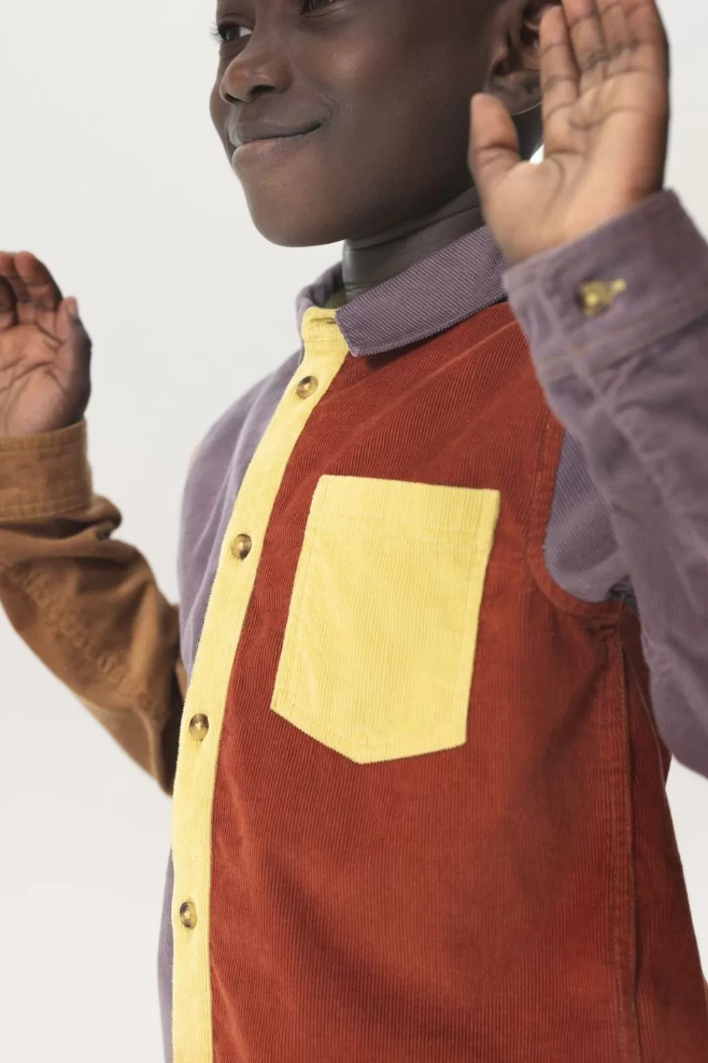 Kids Sissy-Boy Overhemden>Donkerrood Ribcord Colourblock Overhemd
