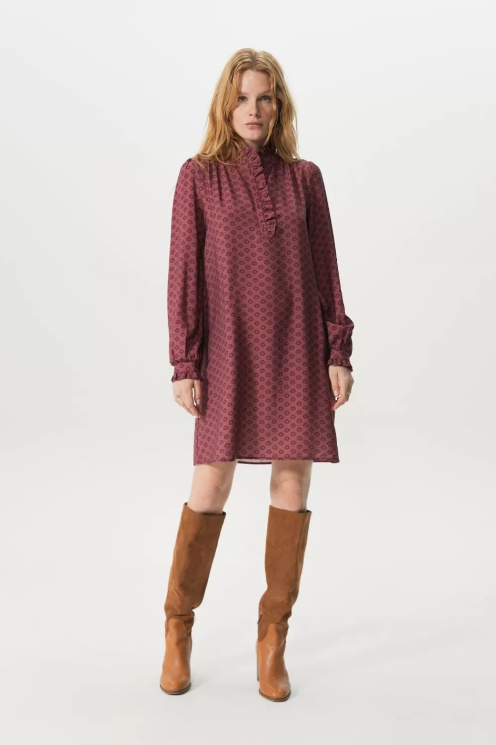 Dames Sissy-Boy Jurken>Donkerroze Jurk Met Ruffles En Print