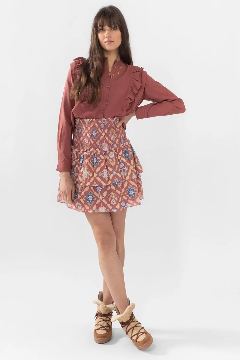 Dames Sissy-Boy Rokken>Donkerroze Rok Met Ikat Print