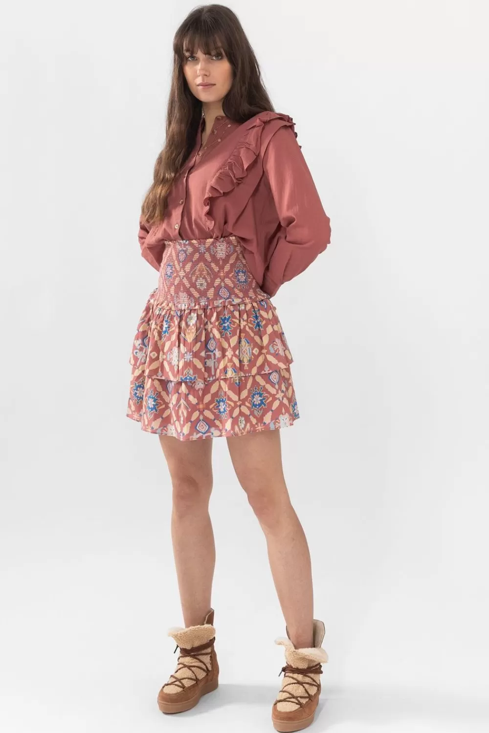 Dames Sissy-Boy Rokken>Donkerroze Rok Met Ikat Print