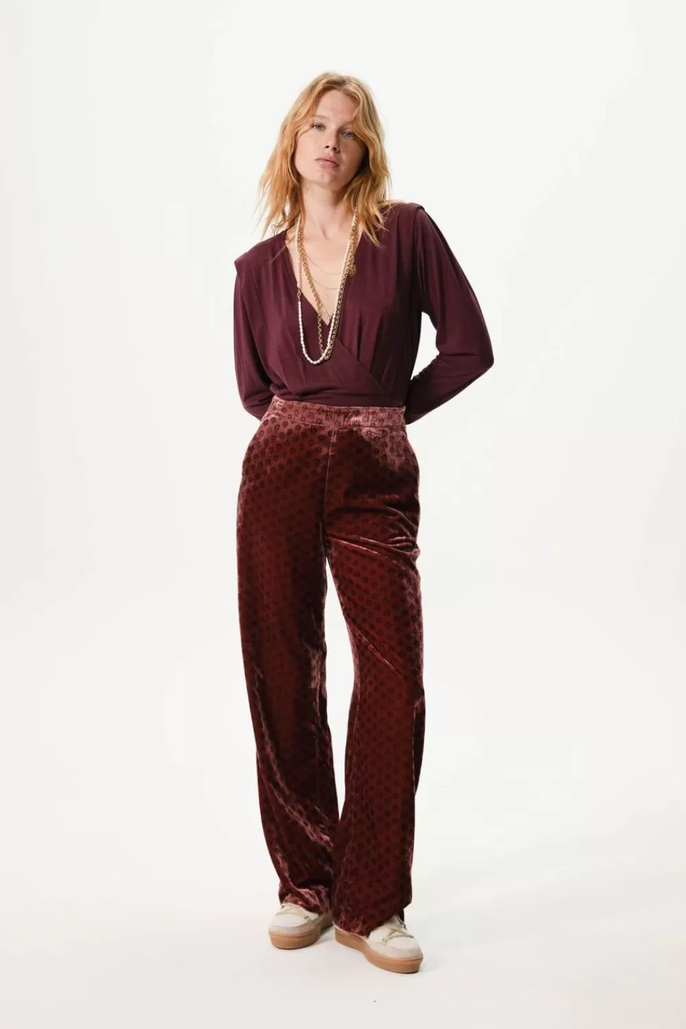 Dames Sissy-Boy Broeken>Donkerroze Velvet Broek Met Print