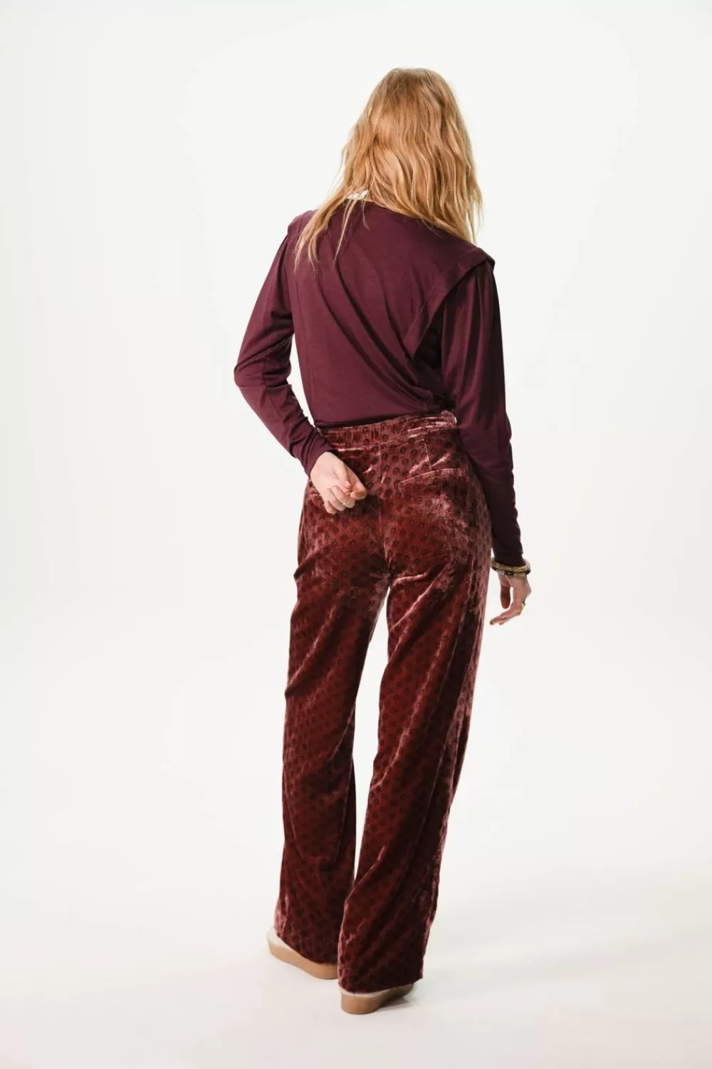 Dames Sissy-Boy Broeken>Donkerroze Velvet Broek Met Print