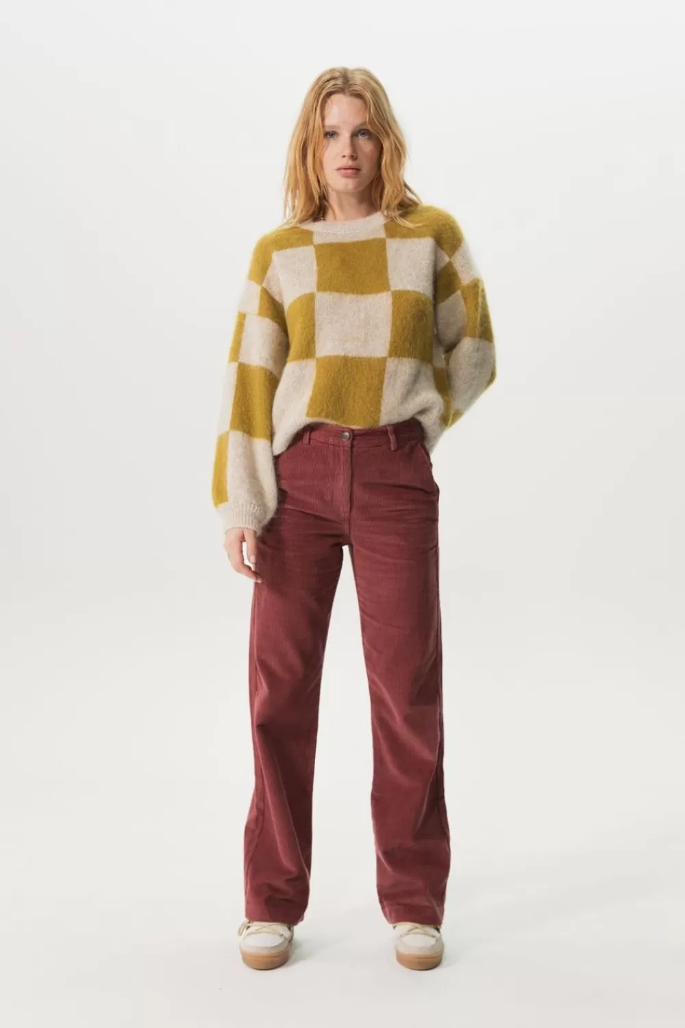 Dames Sissy-Boy Broeken>Donkerroze Wide Leg Corduroy Broek