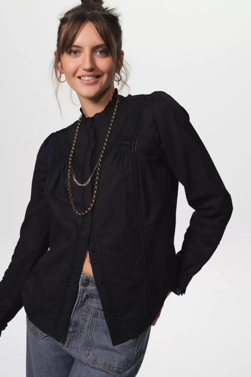 Dames Sissy-Boy Blouses>E Blouse Met Ruffles En Pintuck Details