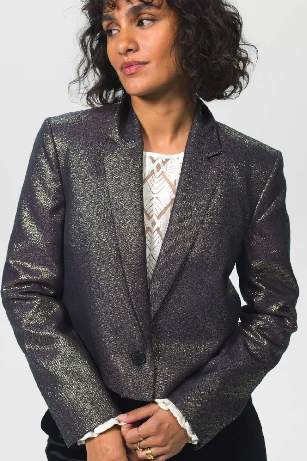 Dames Sissy-Boy Blazers, Jasjes & Gilets>En Metallic Cropped Blazer