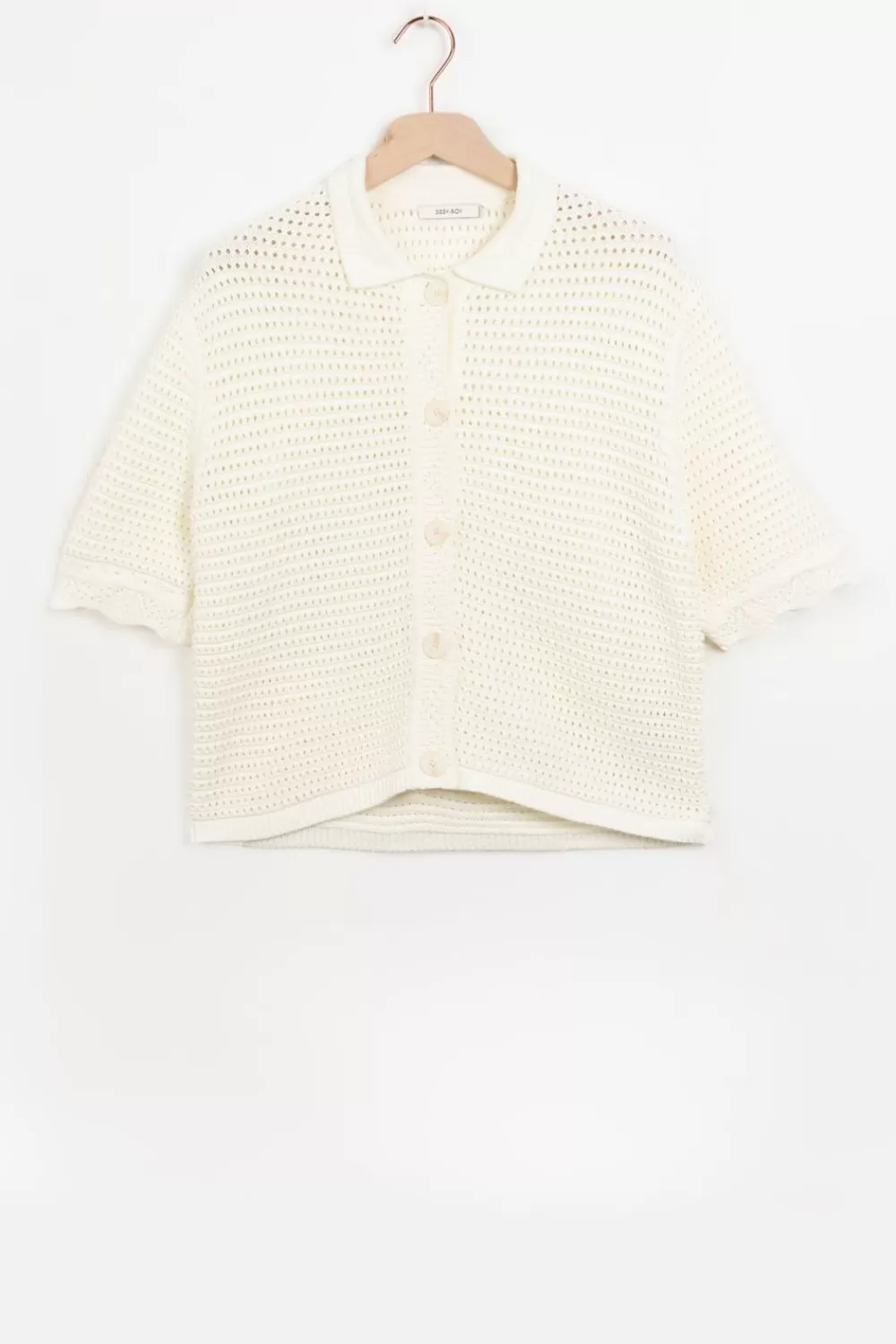 Dames Sissy-Boy Truien En Vesten>Gebreid Polo Vest Met Korte Mouwen