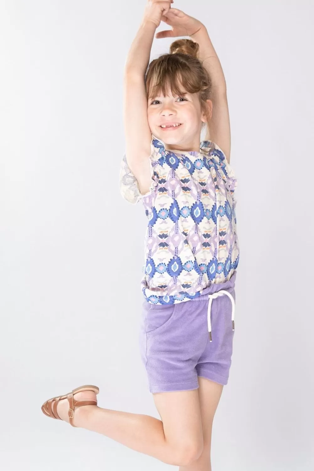 Kids Sissy-Boy T-Shirts En Tops>Gekleurde Top Met Print En Ruffle Mouwen