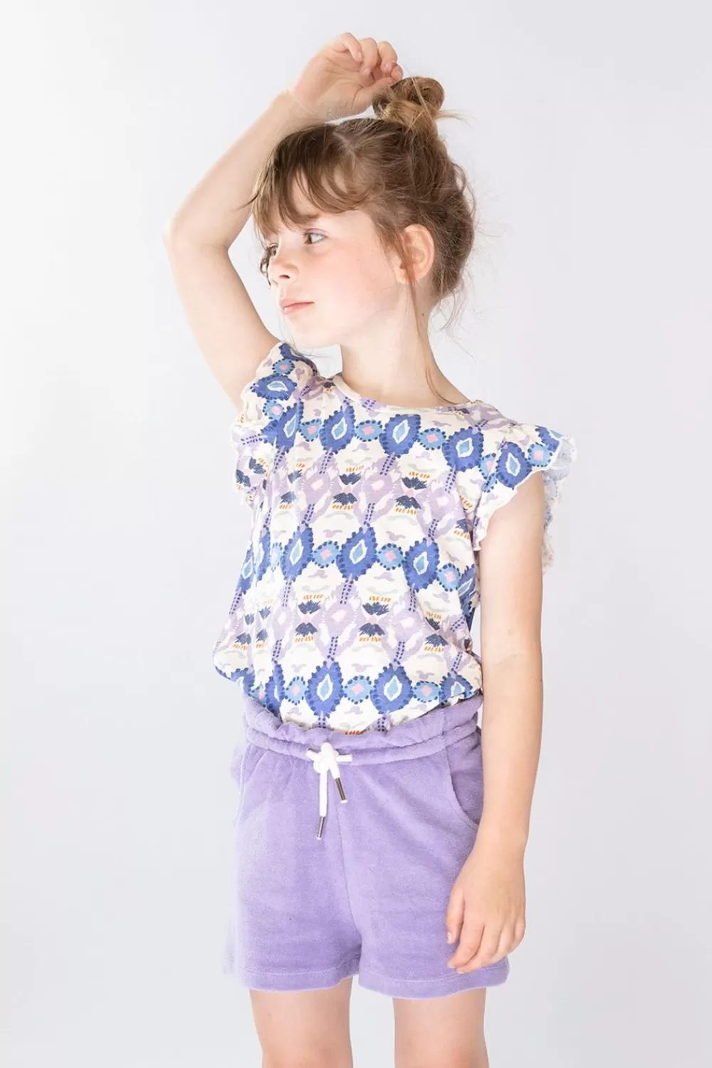 Kids Sissy-Boy T-Shirts En Tops>Gekleurde Top Met Print En Ruffle Mouwen