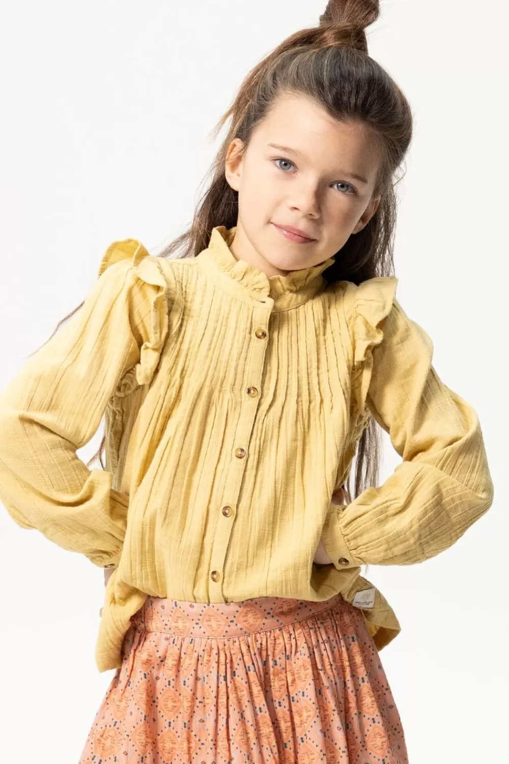 Kids Sissy-Boy Blouses>Gele Blouse Met Ruffle Details En Pintucks