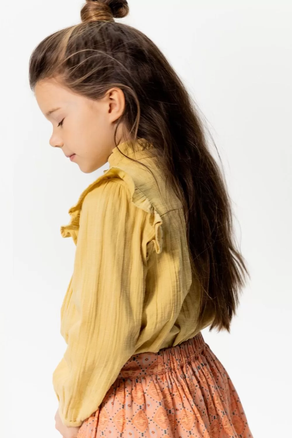 Kids Sissy-Boy Blouses>Gele Blouse Met Ruffle Details En Pintucks