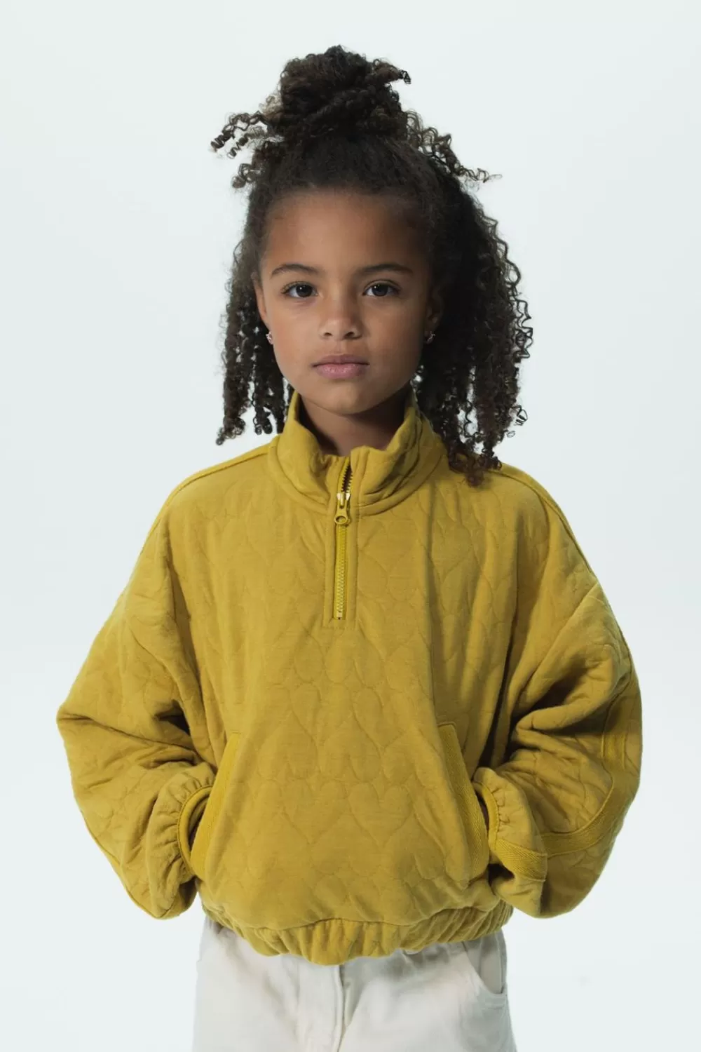 Kids Sissy-Boy Truien En Vesten>Gele Doorgestikte Sweater Met Rits