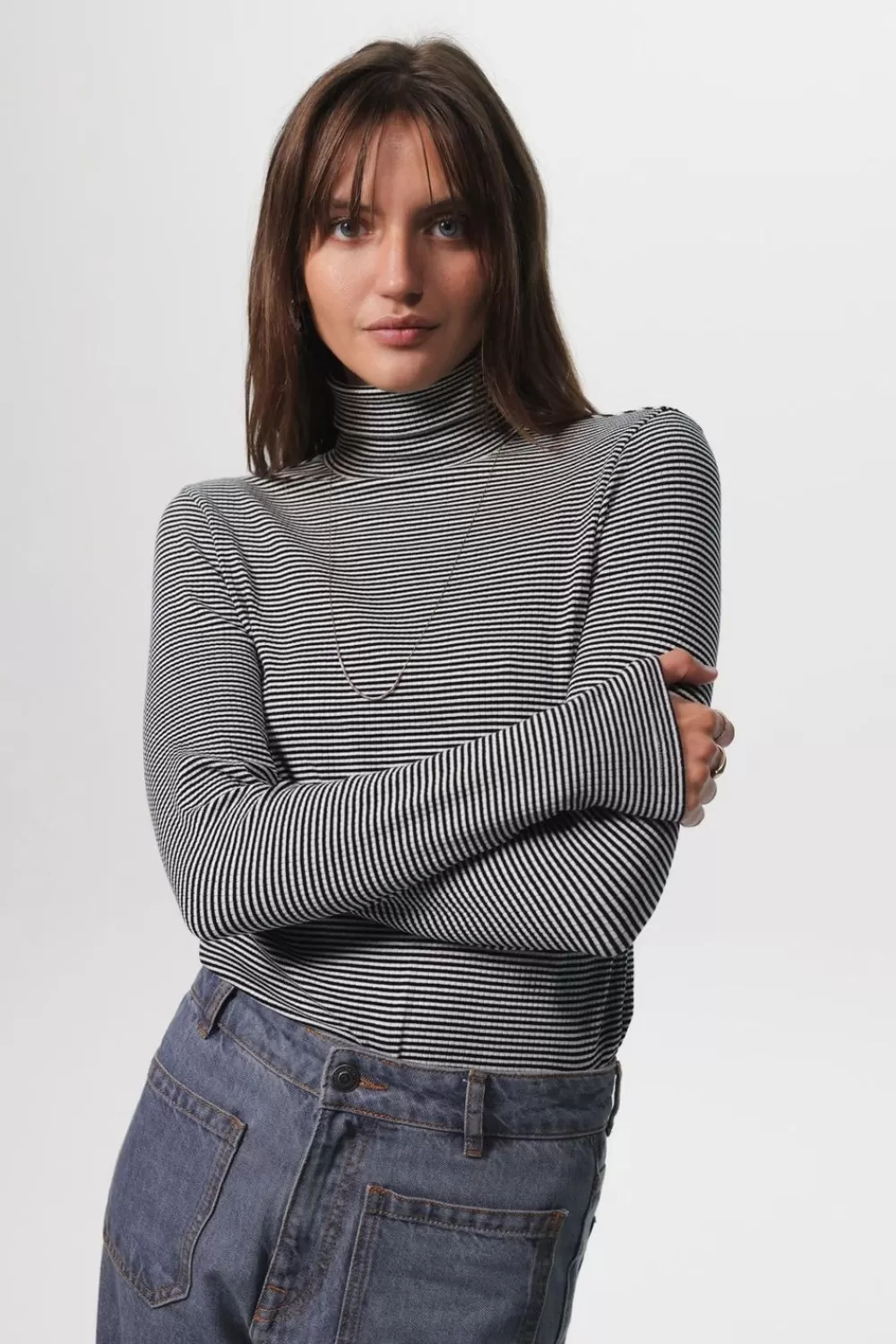 Dames Sissy-Boy T-Shirts En Tops>Gestreepte Rib Longsleeve Met Col
