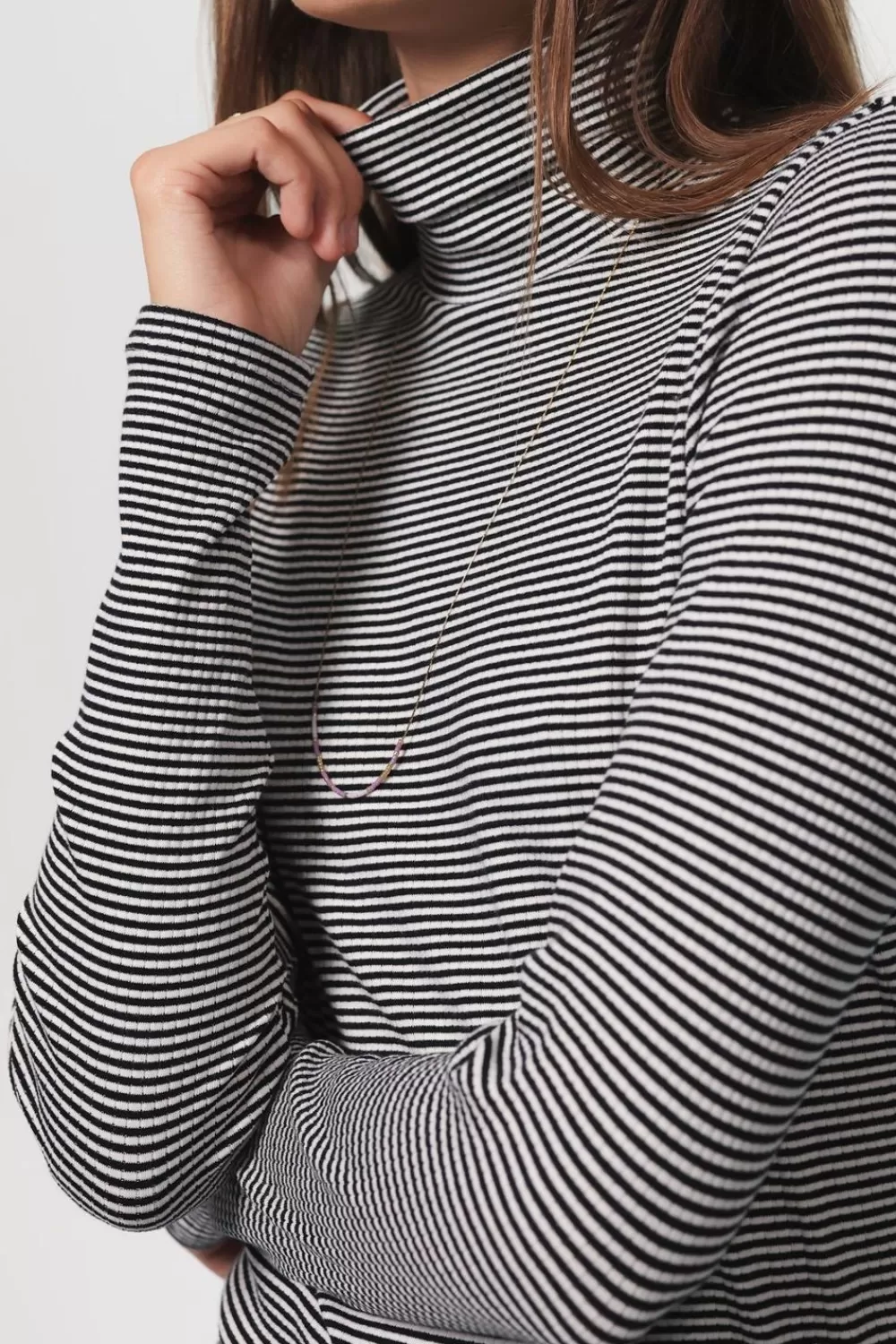 Dames Sissy-Boy T-Shirts En Tops>Gestreepte Rib Longsleeve Met Col