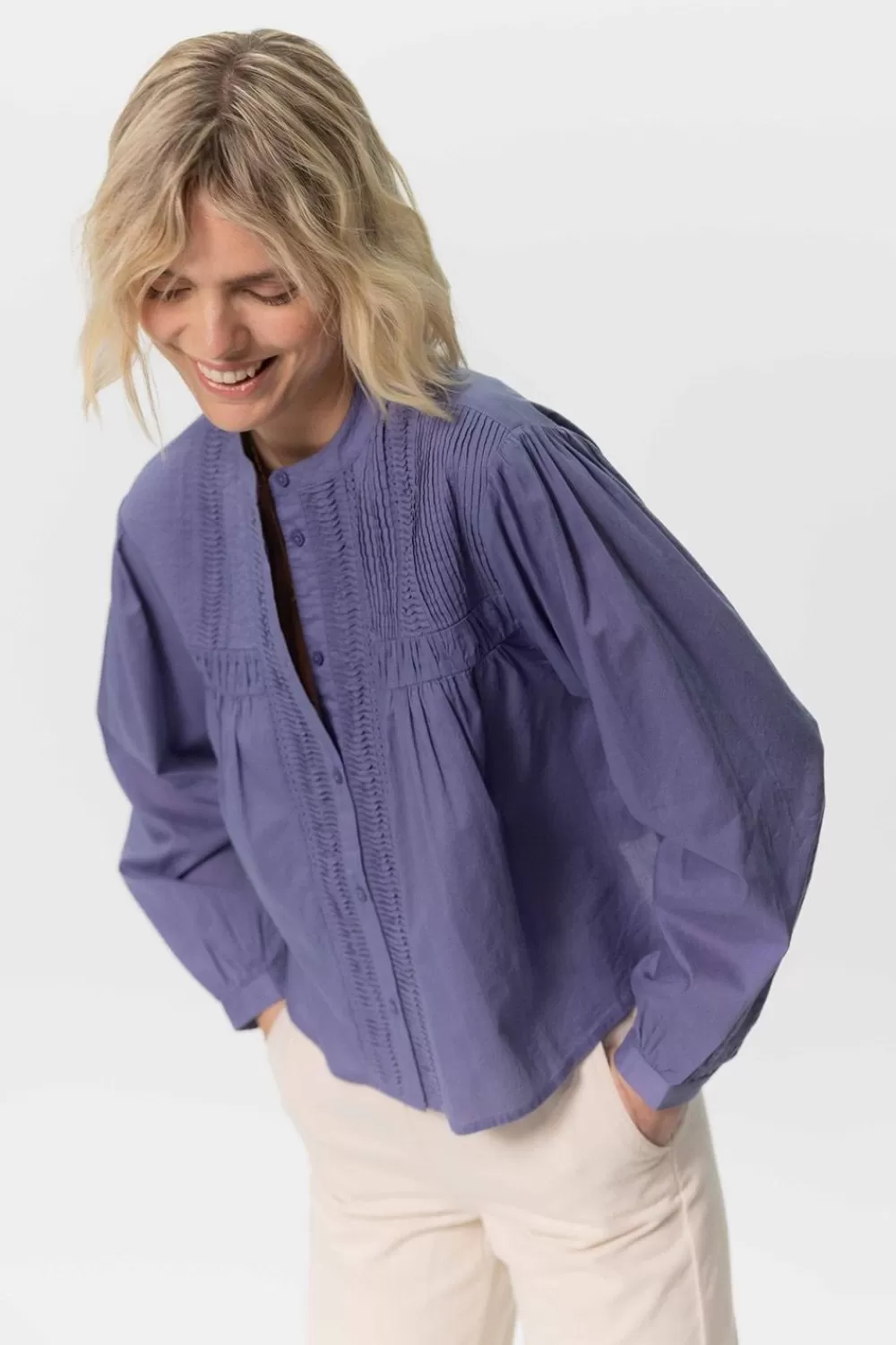Dames Sissy-Boy Blouses>Grijs E Cropped Blouse Met Pintuck Details