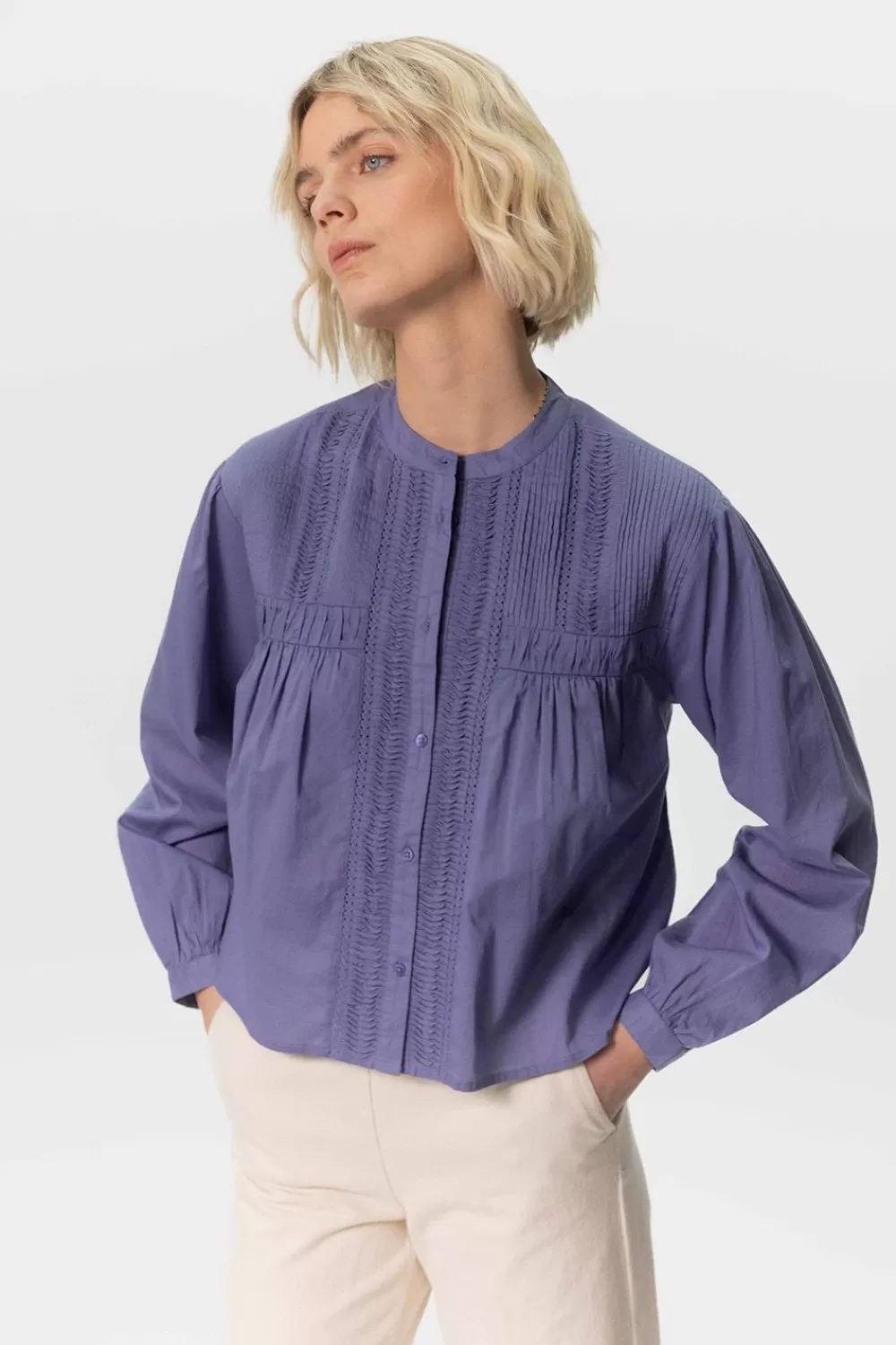 Dames Sissy-Boy Blouses>Grijs E Cropped Blouse Met Pintuck Details
