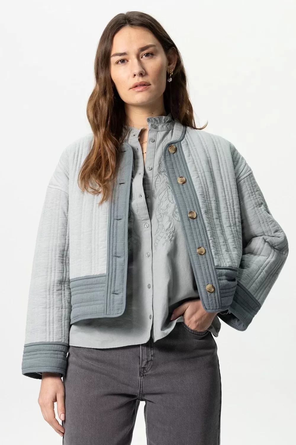 Dames Sissy-Boy Blazers, Jasjes & Gilets>Grijs Padded Jasje Met Knopen