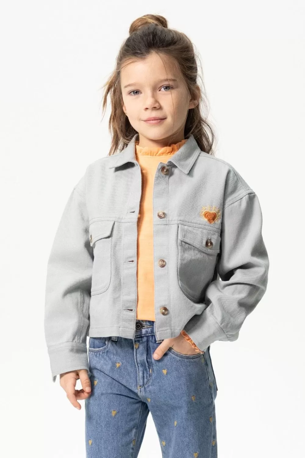Kids Sissy-Boy Blazers, Jasjes & Gilets>Grijsblauw Cropped Denim Jasje Met Embroidery