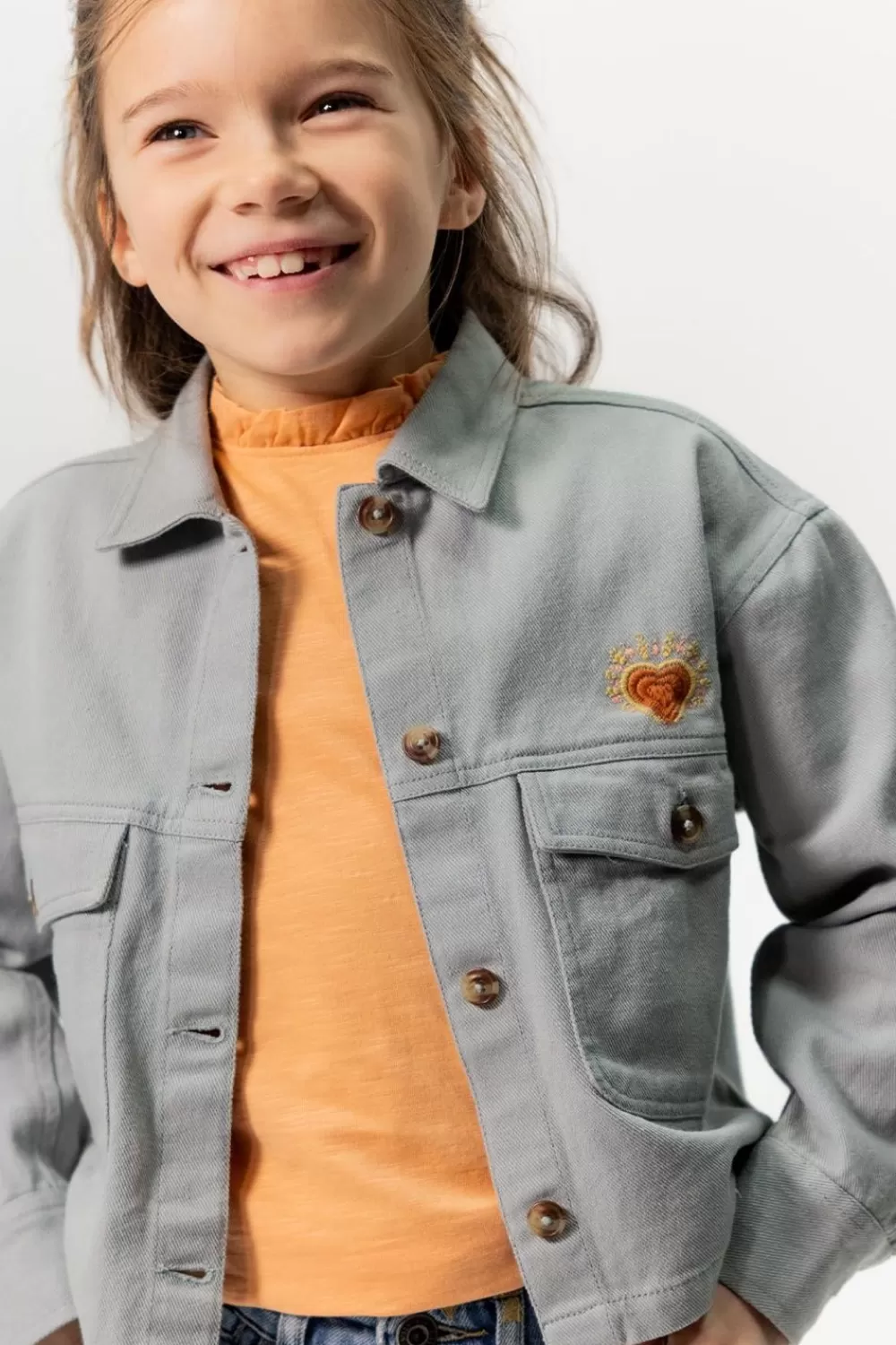 Kids Sissy-Boy Blazers, Jasjes & Gilets>Grijsblauw Cropped Denim Jasje Met Embroidery