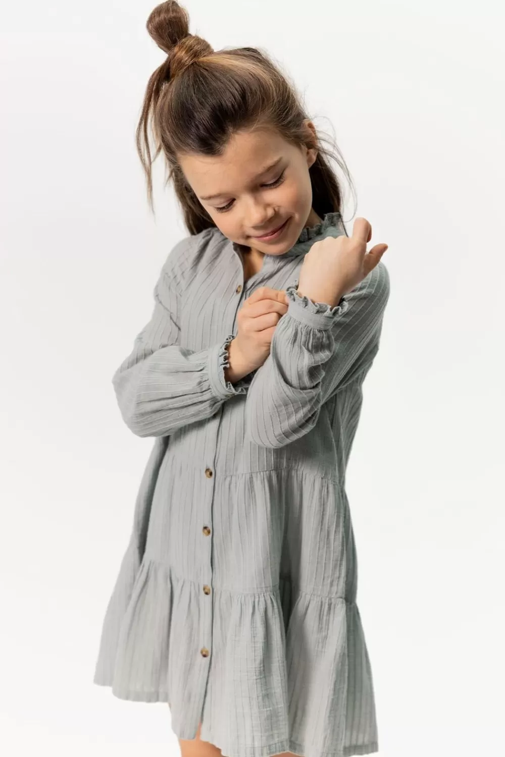Kids Sissy-Boy Jurken>Grijsblauwe Jurk Met Knoopjes En Ruffles