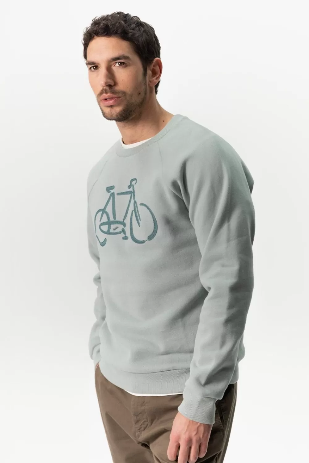 Heren Sissy-Boy Truien En Vesten>Grijsblauwe Raglan Sweater Met Fiets