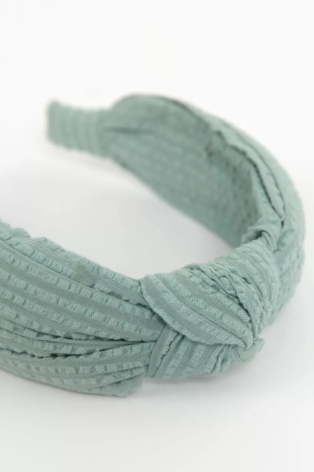 Kids Sissy-Boy Accessoires>Grijsblauwe Seersucker Haarband Met Knoopdetail