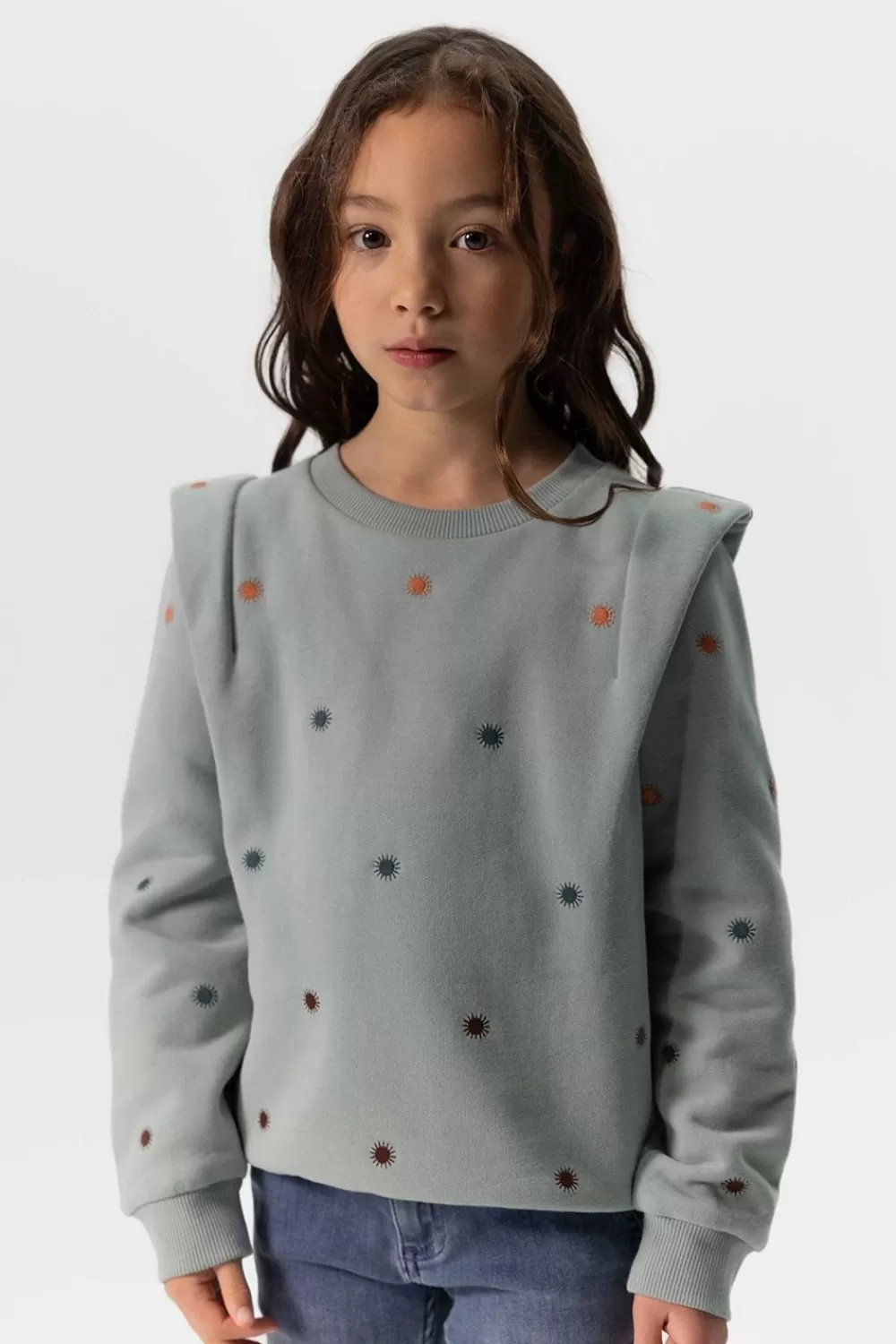 Kids Sissy-Boy Truien En Vesten>Grijsblauwe Sweater Met Zonnetjes Embroidery